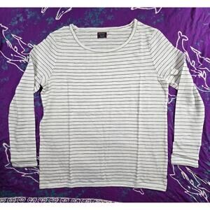 Untuckit Womens Long Sleeve T shirt Top Leoville Blk/White Stripe 100% Cotton L